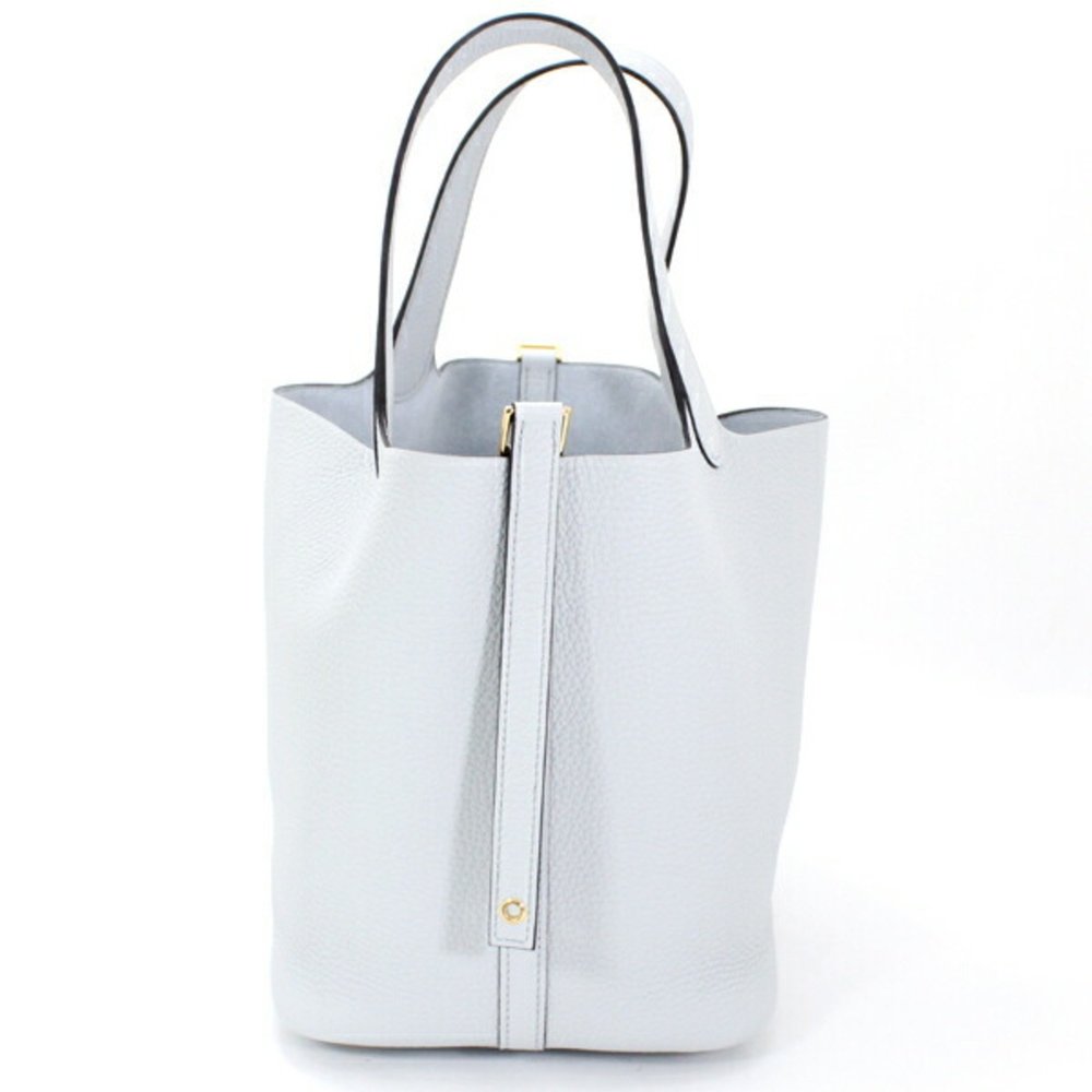Hermes Picotin Lock MM 22 Handbag Blue Pale Gold Hardware Z Stamp Taurillon C... - Picture 2 of 10